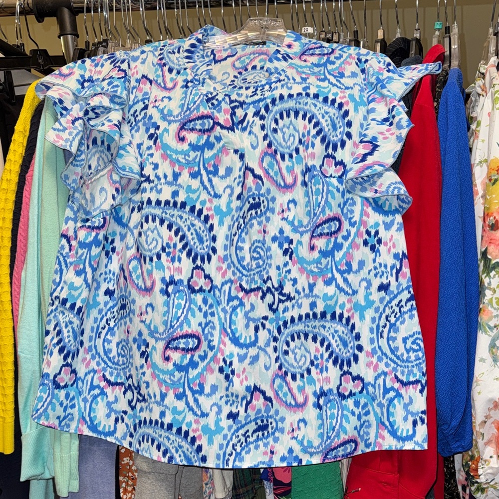 Elegant Blue and Pink Paisley Blouse
